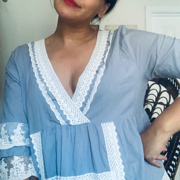 Velzera EUC blue and white lace bohemian dress - Picture 5 of 16